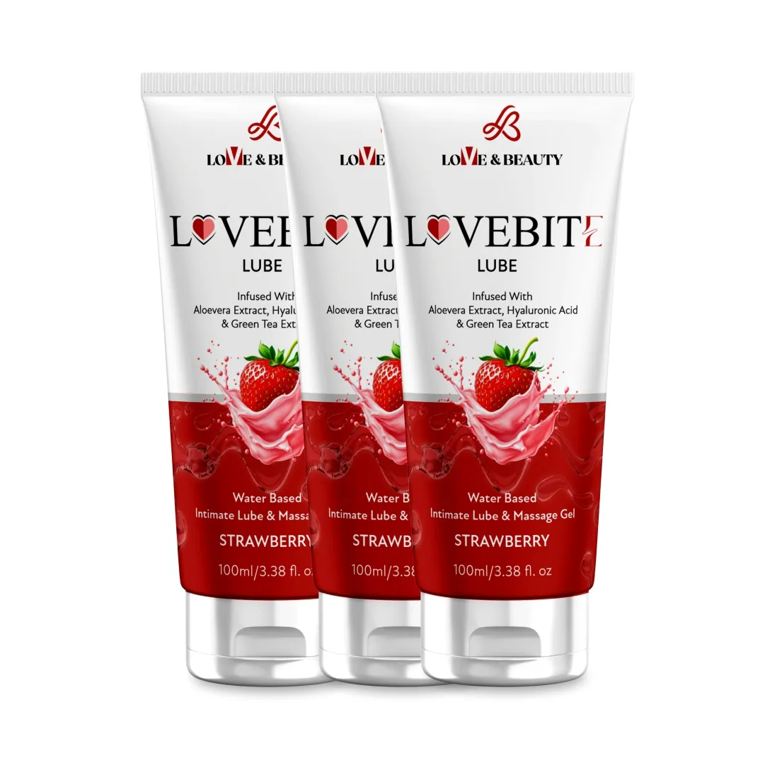 LOVE AND BEAUTY LOVEBITE STRAWBERRY FLAVOUR - LUBRICANT AND MASSAGE GEL ( 100 ML ) 3 pack